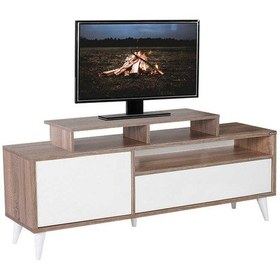 Resim Retro Wide Kapaklı Çekmeceli Tv Sehpası Latte-Diamond Beyaz 