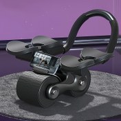 Resim Otomatik Geri Tepme Ab Roller Tekerlek - Çift Tekerlekli Çekirdek Güç Antrenörü, Diz Çökme Pedli, Dayanıklı PP Malzeme, Ev & Spor Salonu Fitness için Elektriksiz, Egzersiz Rulosu 