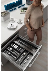 Resim Mutfak Çekmece Içi Düzenleyici, Kaşıklık 39cm X 48cm Yanlar Ve Boydan 4cm Kesilebilir, Antrasit Antrasit 