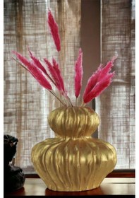 Resim Dekoratif Vazo El Yapımı Siyah Renk Model 26 Altın Altın 