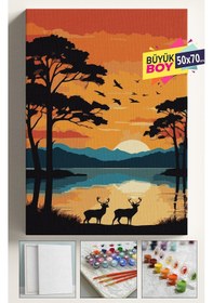 Resim Sayılarla Boyama Seti Numaralı Tuval Fırça Boya Dahil Kasnaklı Set 50x70 Cm - Afrika Geyik 