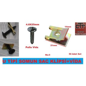 Resim Sac Klips U Tip Sac Somunu 50 Adet Set -Kaporta Tamir Klips+Vida 