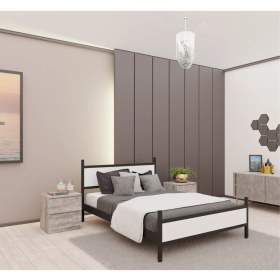 Resim GM 305 MODERN ÇİFT KİŞİLİK AHŞAP METAL SİYAH BEYAZ KARYOLA 160X200 