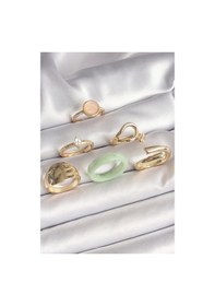 Resim Ceylan Adam Pirinç Gold Renk Zirkon Taşlı Daire Pembe Mineli Detay 6'lı Kadın Yüzük Seti Çok Renkli 