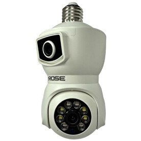 Resim Rose AHD-30125 Akıllı Wireless Ampul Kamera 360 Derece Hareketli Çift Kameralı 