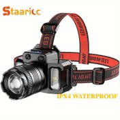 Resim 1 adet STAARICC Ultra-Bright Şarj Edilebilir LED Kafa Lambası - Ayarlanabilir Parlaklık, IPX4 Yüksek Kalite, Açık Kamp, Koşu, Av, Acil Durumlar için Pil, Şarj Edilebilir El Feneri, Macera Ekipmanı, Şık Tasarım, Dayanıklı İnşaat 