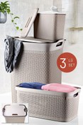 Resim Nandy Home 3'lü Set Dekoratif Safir Desenli Banyo Kirli Sepeti, Deterjan Kutusu Ve Çok Amaçlı Sepet 