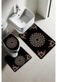Resim Modern Desenli Dijital Baskı 3 Lü Banyo Paspas Takımı Yıkanabilir Kaymaz Tabanlı Klozet Takımı Klz0032 Renkli 