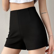 Resim Kadınlar için Fermuar Detaylı Yüksek Bel Şort - Siyah, Her Mevsim İçin Uygun Esnek ve Çok Yönlü Katmanlı veya Tek Başına Giyilebilen Yüksek Bel Şort 