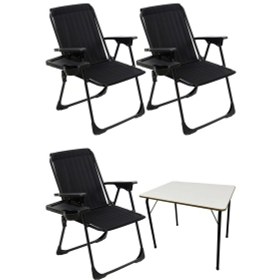 Resim Natura 3 Adet Kamp Sandalyesi Dikdörtgn Bardaklık Siyah+ MDF Masa Siyah 