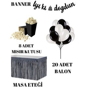 Resim Siyah-beyaz 20 Adet Balon Banner Mısır Kutu Masa Etekli Tamamlay 