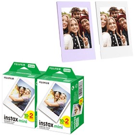 Resim Fujifilm Instax Mini 40'lı Film ve Lila - Beyaz 2 Fotoğraf Çerçevesi Fujifilm