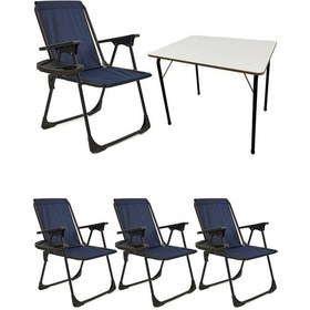 Resim Natura 4 Adet Kamp Sandalyesi Oval Bardaklık Lacivert + MDF Masa Lacivert 