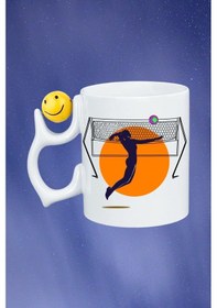 Resim Voleybol Kadın Oyuncu Tema Baskılı Smile Emoji Toplu Kupa Bardak Çay Kahve Fincanı-4 Beyaz 