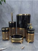 Resim Bonny Home Siyah Avangard Siyah Üzeri Gold Işlemeli 5'li Banyo Seti 5 Parça Granit 