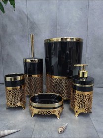 Resim Bonny Home Siyah Avangard Siyah Üzeri Gold Işlemeli 5'li Banyo Seti 5 Parça Granit 