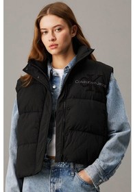 Resim Calvin Klein Sport Full Zip Chenille Logo Puffer Vest Kadın Şişme Yelek Siyah Siyah 