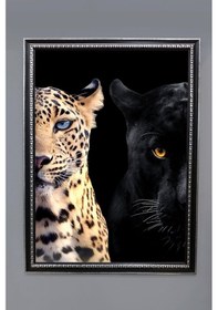 Resim Jaguar Ve Leopar Desenli Dijital Baskılı Kadife Kumaş Çerçeveli Tablo Tbl0063 
