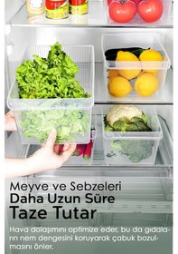 Resim 2 Adet Dolap İçi Buzdolabı Düzenleyici - Buzdolabı Meyve Sebze Saklama Kabı Organizer Sepet 8 Litre Şeffaf 