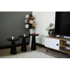 Resim 3'lü Siyah Konik Mantar Sehpa Siyah 