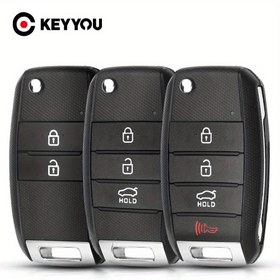 Resim Kia Carens, Ceed, Rio, Sportage, Optima, Sorento, Cerato, Soul, Forte, Seltos için Dayanıklı ABS+Metal Flip Uzaktan Kumanda Anahtar Kabuğu Yedek Parçası - Kilit/Açma, Panik ve Bagaj Düğmeleri ile 2/3/4 Düğme Fob Gövdesi 