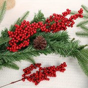 Resim 12'li veya 24'lü Yapay Kırmızı Meyve Çekirdeği Dalı ve Yeşil Yapraklar - Gerçekçi Plastik Noel Süsleri, Düğün & Ev Dekorasyonu, Tatil El Sanatları 