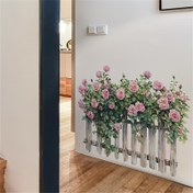 Resim Vinyl Duvar Sanatı - Kendinden Yapışkanlı Çit Gülü Dekoru, Pembe Çiçeklerle ve Yeşil Yapraklı, Yatak Odası, Oturma Odası, Giriş, Dolap için İdeal - Kolay Kurulum, Yeniden Kullanılabilir, Bahçe Duvarı Dekoru | Doğal Tema Dekoru | Kolay Kurulum Sanatı, Çiçek Dekoru 