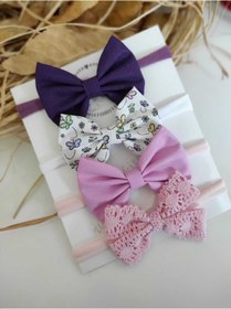 Resim Hediyelik Dörtlü Kız Bebek Bandana Seti 4 lü Mor-Menekşe-Kelebekli 