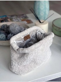 Resim Black İce Ateiler El Yapımı Kırık Beyaz Teddy Yün Örgü El Çantası Beyaz 