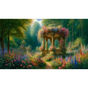Resim Venspor Romantik Çiçeklerle Bezeli Gazebo ve Bahçe Arkaplan, 200x150cm, Fon, Duvar Örtüsü 