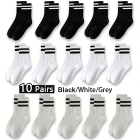 Resim 10 Çift Genç Çorapları - Erkek & Kızlar için Çizgili Orta Boy Çoraplar, Her Mevsim Dayanıklı Polyester, 10 Renk Seçeneği (Siyah/Beyaz/Gri) - Sadece Elde Yıkama, Sevimli Çoraplar, Çocukların Günlük Kıyafeti, Klasik Çorap Tasarımı, Pürüzsüz Dokusu 