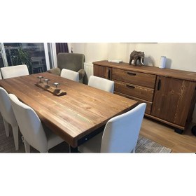 Resim Doğal Ahşap Yemek Masası-80-180-76 Cm-kare Profil Ayak 