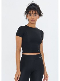 Resim Lesa Wear Soft Touch Bedene Oturan Spor Crop T-shirt Short Fitted Siyah 