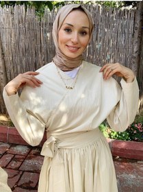 Resim Butik Moda Etkm001 Üstü Bağlamalı Eteği Yandan Fermuarlı Takım Bej 001 