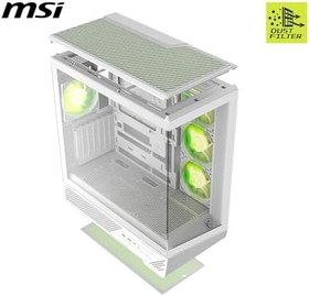 Resim MSI MAG PANO 130R PZ White - Mid-Tower oyun bilgisayarı kasası - 400 mm uzunluğa kadar GPU'ları destekler, çıkarılabilir toz filtresi, USB 20Gbps (Tip-C), Back-Connect ATX ve Micro-ATX anakart desteği 