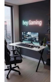 Resim hey modüler mobilya 120 cm Gaming Profesyonel Oyuncu Masası Beyaz Tabla, Siyah Metal Ayaklı Hey Gaming 