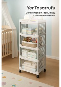 Resim Grimorlife 5 Raflı Banyo Düzenleyici Mutfak Rafı Banyo Dolabı Çok Amaçlı Plastik Mutfak Düzenleyici Gri 