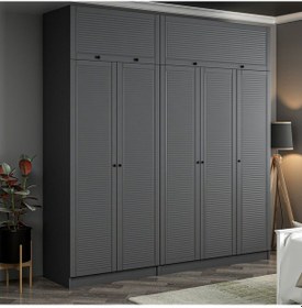 Resim Kale 5 Mebran Panjur Kapaklı 2 Çekmeceli Dolap Ve Yüklük Antrasit 255cm Antrasit 