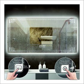 Resim Dnr-Mirror65x90 Cm Günışığı Ledli Tasarım Kumlamalı Dokunmatik Tuşlu Buğu Önleyicili Banyo Aynası 