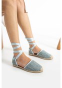 Resim Shoetek Zaharia Kadın Babet Bilekten Dolamalı Hasır Espadril Mavi Mavi 