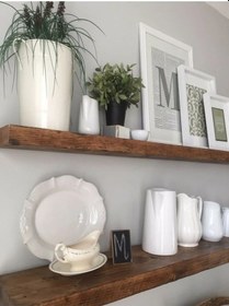 Resim Dekoratif Yüzen Ahşap Raf 2'li 100x20x4 Cm Gizli Monte Demir Aparatı Ile Göndermekteyiz Bej 