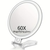 Resim 60x Büyüteç Çift Taraflı El Tipi Ayna, 360° Ayarlanabilir Stand ve Seyahat Çantası ile - Katlanabilir Makyaj Aynası, İnce Makyaj, Kaş Kesme, Tıraş için Uygun - Ev, Seyahat, Hediyeler, Kişisel Bakım Aksesuarları için Mükemmel | Modern Estetik | Cilalı Yüzey, Makyaj Aynası 