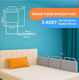 Resim Miralay Yeni Nesil Yatak Bariyeri 50 x 30 CM Gri 3 Adet 