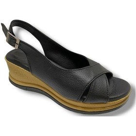 Resim C-shoes Ka06-25 Deri Anatomik Dolgu Topuk Kadın Sandalet Siyah 