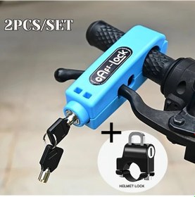 Resim Xuweiwei Blue Handlebar Lock + Black Helmet Lock 2 Adet Kombinasyonlu Portatif Bisiklet Kilit Seti Tüm Arazi Araçları Scooter Ve Off-roadlar İçin 