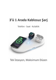 Resim 3 Ü 1 Arada Kablosuz Şarj İstasyonu Telefon Akıllı Saat Kulaklık Type-c Hızlı Şarj Destekli 