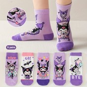 Resim 3-12 Yaş Kızlar İçin 5'li "Kuromi" Baskılı Çorap Seti - Yumuşak ve Rahat, Tüm Mevsimler İçin Uygun Orta Boy Çorap 