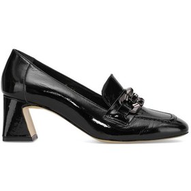 Resim Elit Viena Kadın Hakiki Rugan Deri Klasik Topuklu Ayakkabı Siyah Siyah 