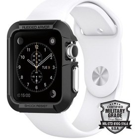 Resim Spigen Apple Uyumlu Watch 3/2/1 İle Kılıf Rugged Armor 42mm Smooth Black 