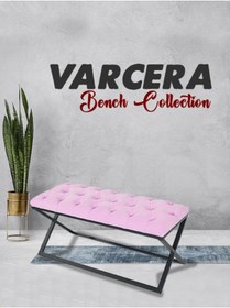 Resim Gazzini furniture Varcera Pembe Puf - Siyah Çapraz Metal Ayaklı, Kapitoneli Chester Model Bench Puf 